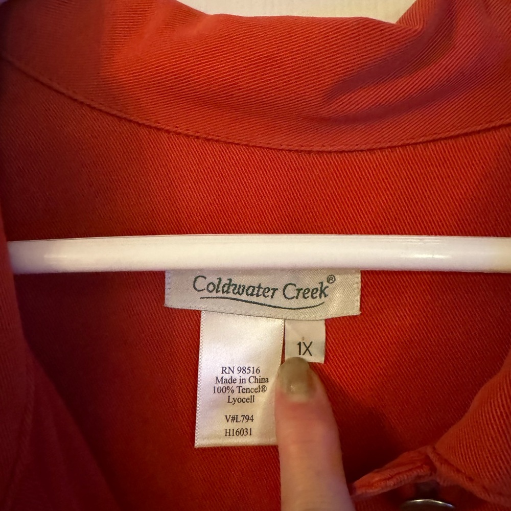 Coldwater Creek Plus Size - 1X - Mid-weight Orange Red Shirt Jacket - Picture 3 of 7